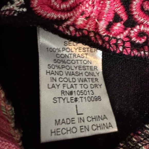 Savanna Jane Large Black Pink Floral Embroidered Tank Top Blouse Boho Tie Back - Picture 7 of 8